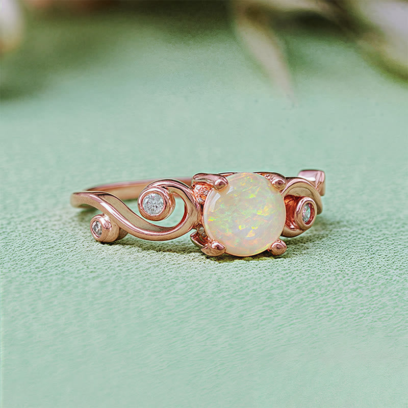Anello Olivenorma con vite in opale bianco viola naturale