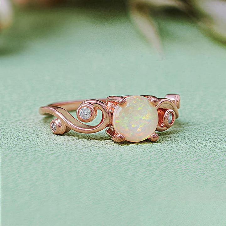 Anello Olivenorma con vite in opale bianco viola naturale