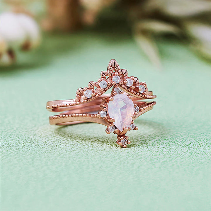 Olivenorma 2 pezzi anello corona in opalite con diamanti simulati