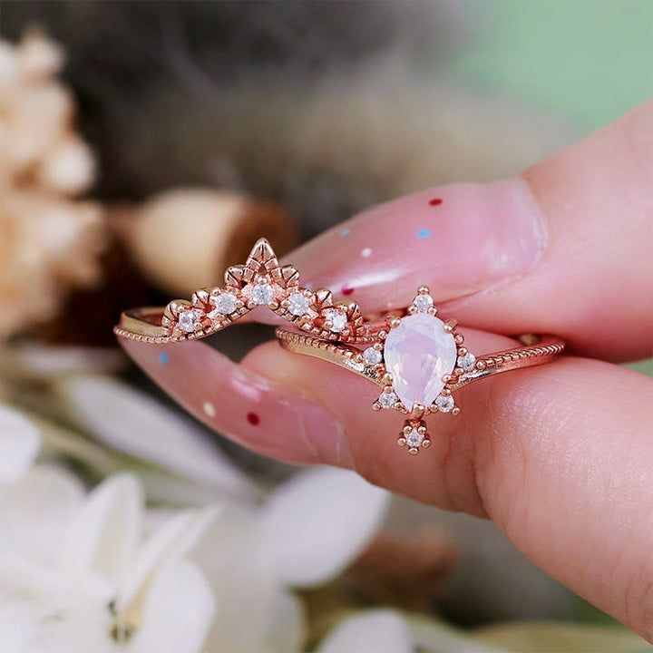Olivenorma 2 pezzi anello corona in opalite con diamanti simulati