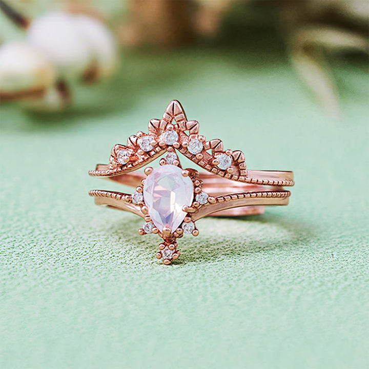 Olivenorma 2 pezzi anello corona in opalite con diamanti simulati