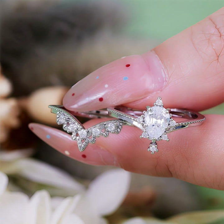 Olivenorma 2 pezzi anello corona in opalite con diamanti simulati