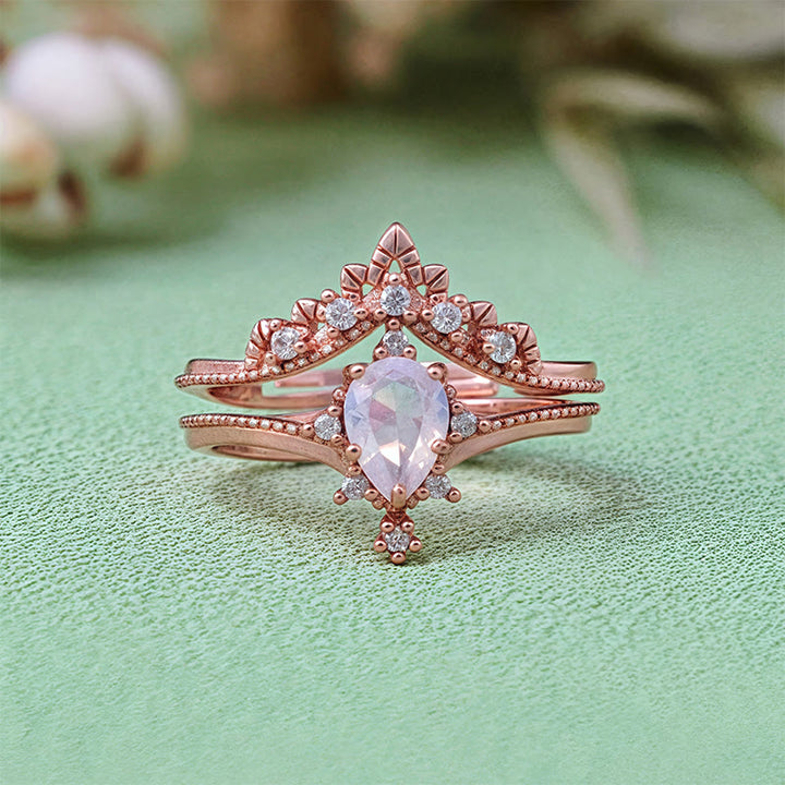 Olivenorma 2 pezzi anello corona in opalite con diamanti simulati