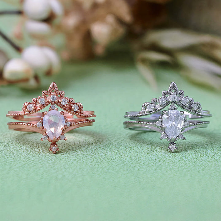 Olivenorma 2 pezzi anello corona in opalite con diamanti simulati