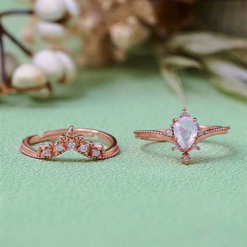 Olivenorma 2 pezzi anello corona in opalite con diamanti simulati