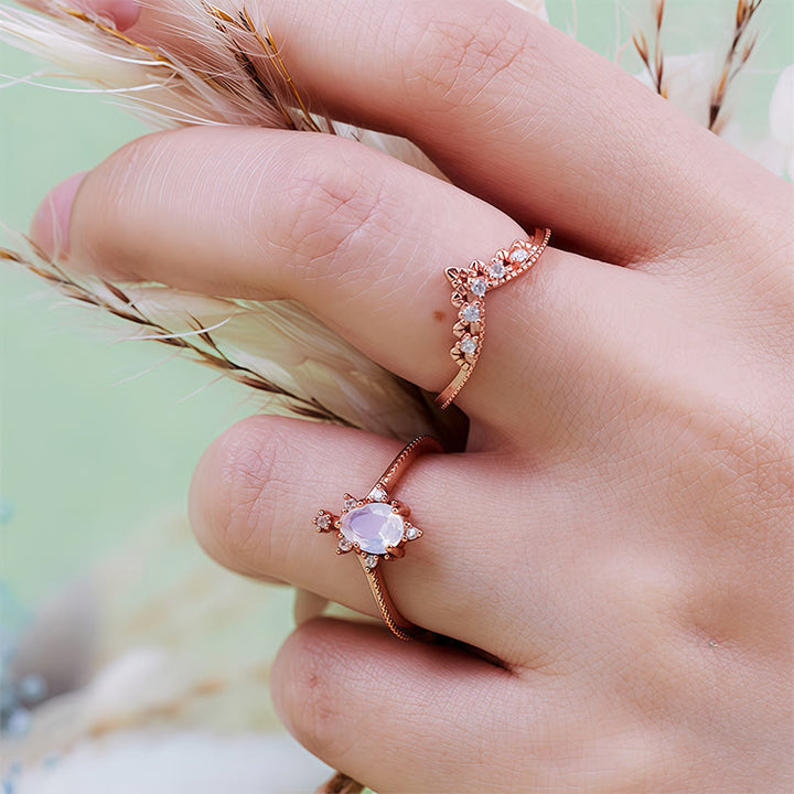 Olivenorma 2 pezzi anello corona in opalite con diamanti simulati