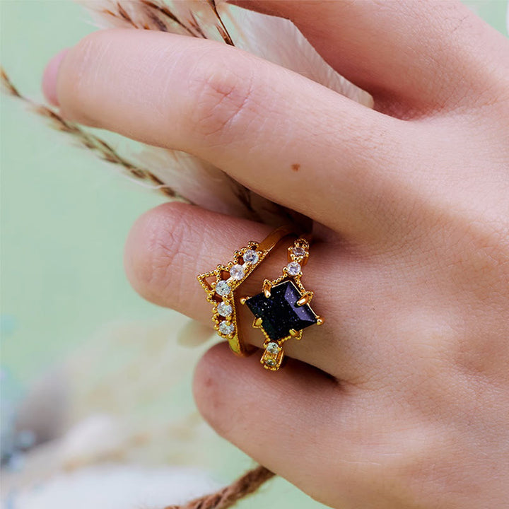 Olivenorma "Princess Crown" Set di 2 anelli in pietra arenaria blu