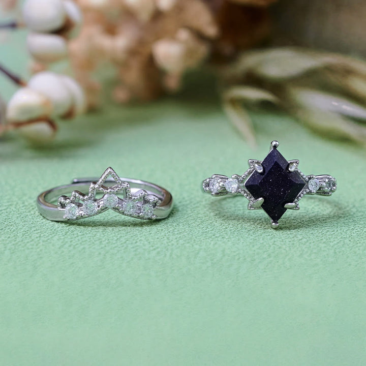 Olivenorma "Princess Crown" Set di 2 anelli in pietra arenaria blu
