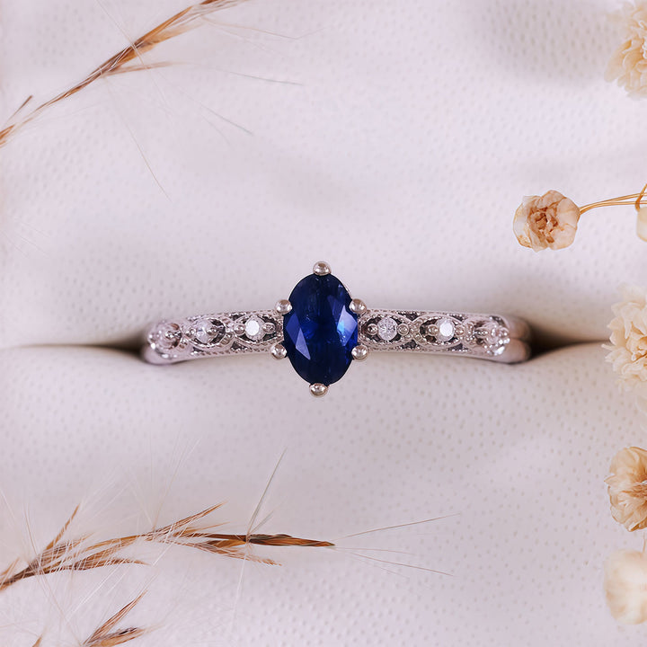 Anello Olivenorma Retro Exquisite Oval Cut Sapphire