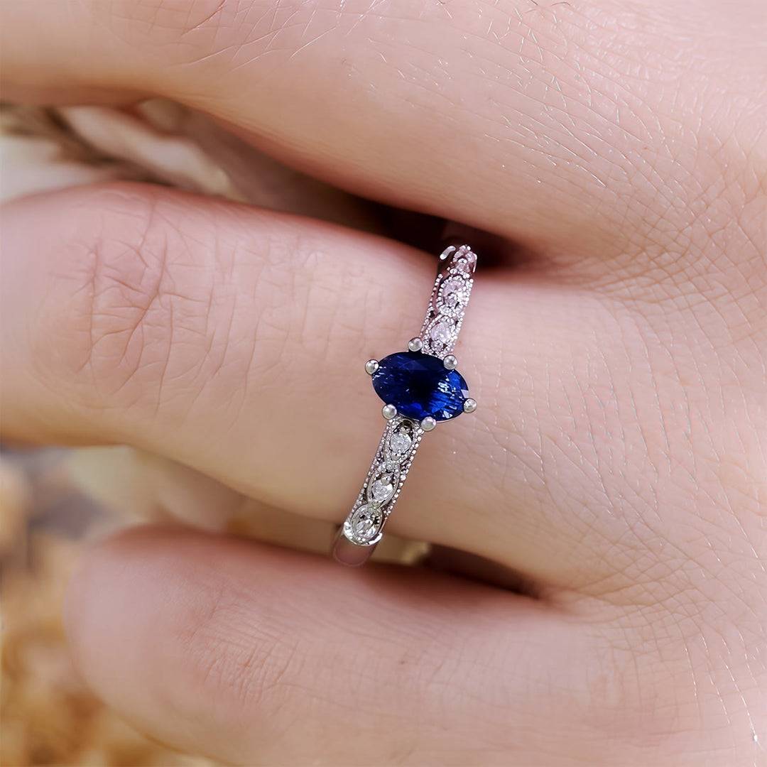 Anello Olivenorma Retro Exquisite Oval Cut Sapphire