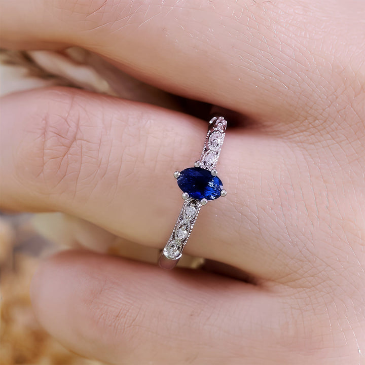 Anello Olivenorma Retro Exquisite Oval Cut Sapphire