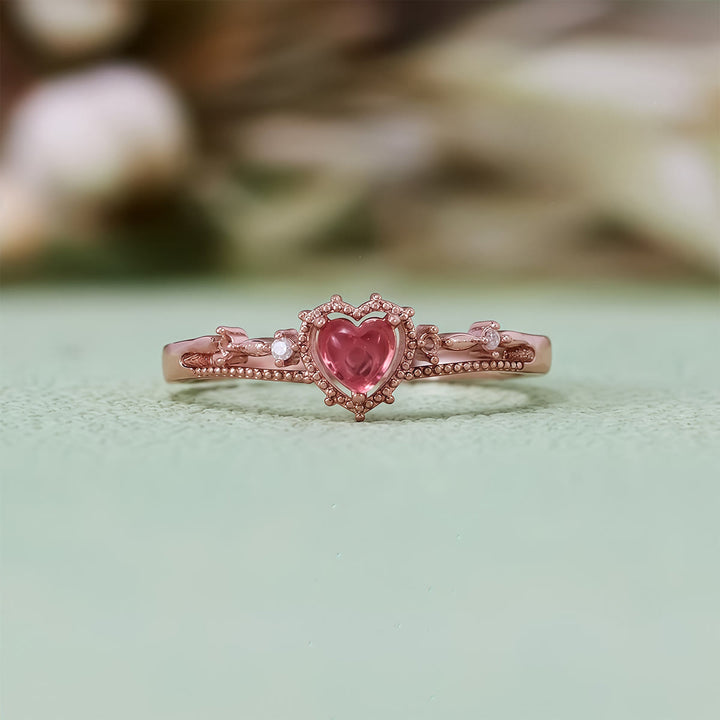 Anello a forma di corona di principessa in granato a forma di cuore Olivenorma
