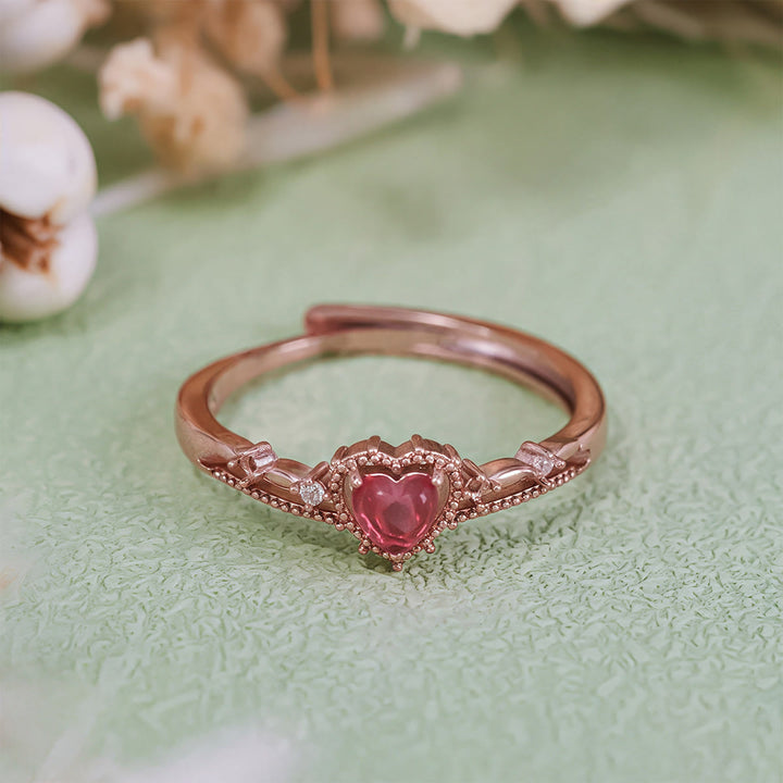 Anello a forma di corona di principessa in granato a forma di cuore Olivenorma