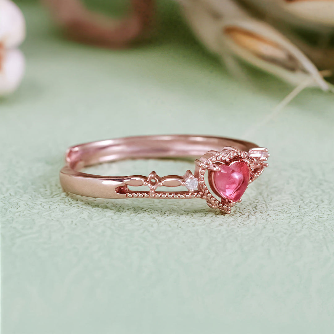 Anello a forma di corona di principessa in granato a forma di cuore Olivenorma