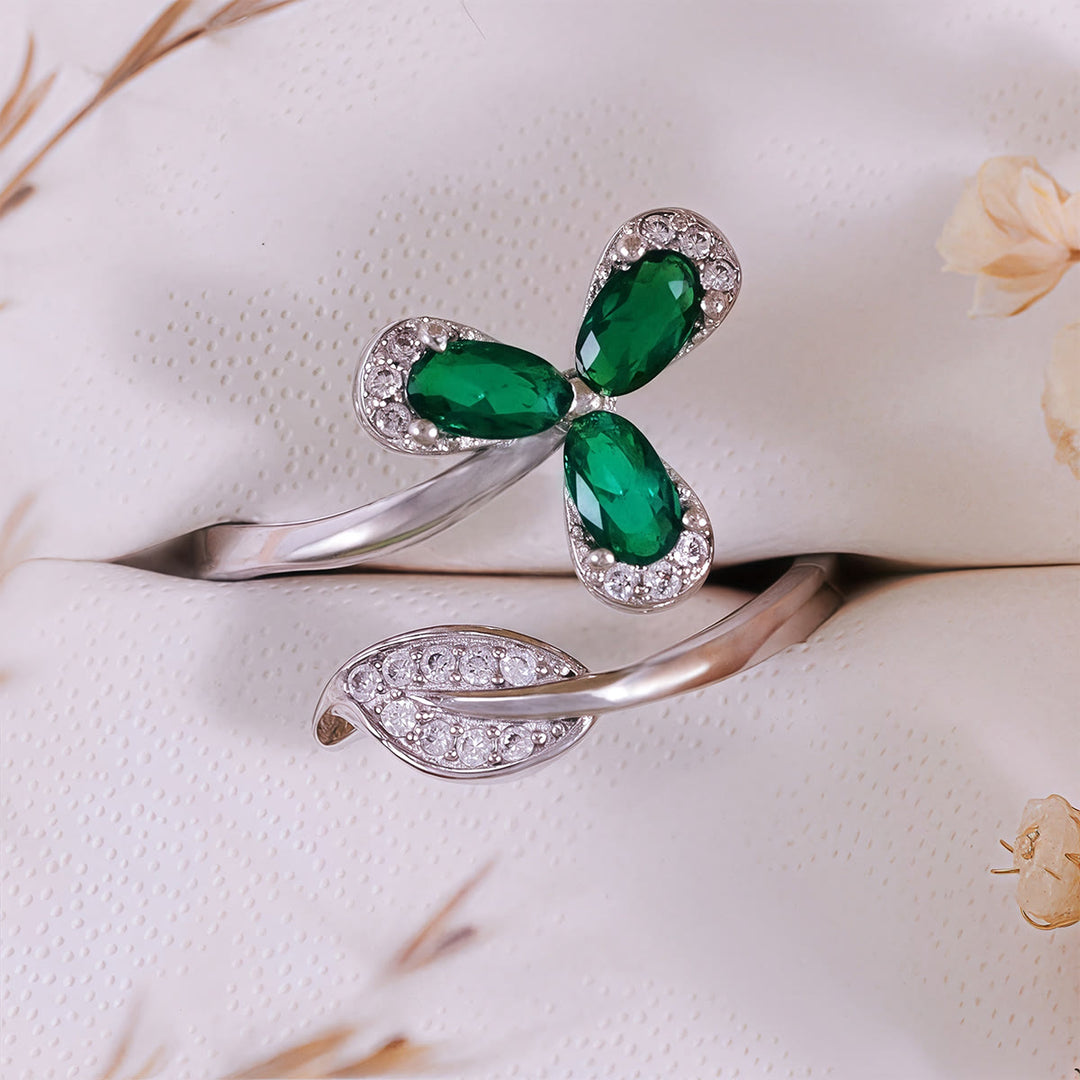 Anello regolabile Olivenorma Emerald White Zircon Clover