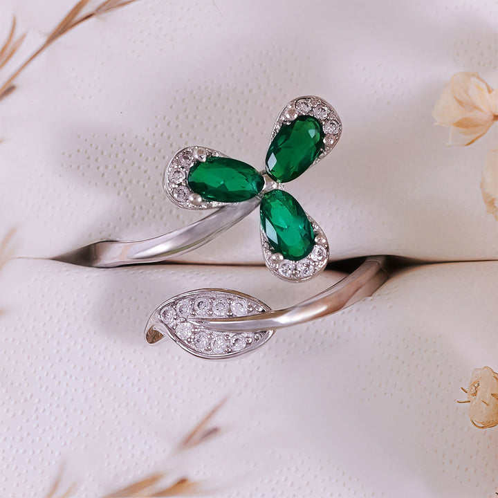 Anello regolabile Olivenorma Emerald White Zircon Clover