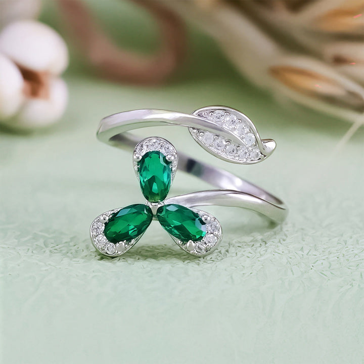 Anello regolabile Olivenorma Emerald White Zircon Clover