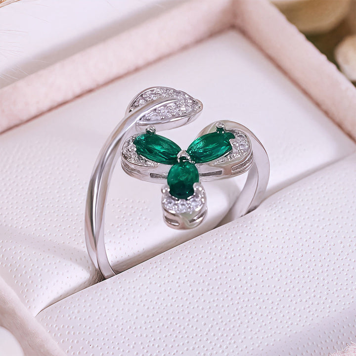 Anello regolabile Olivenorma Emerald White Zircon Clover