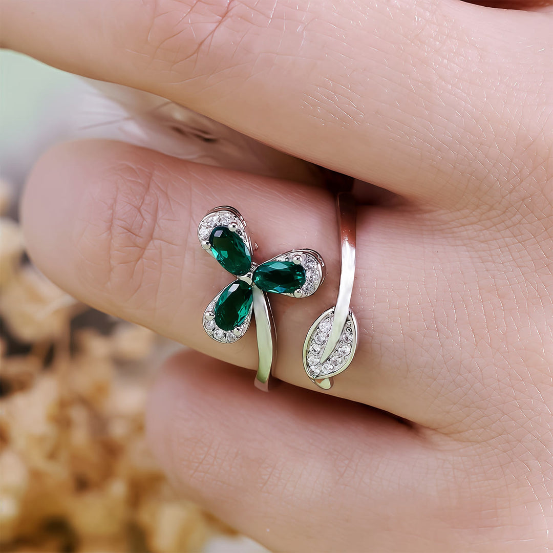 Anello regolabile Olivenorma Emerald White Zircon Clover