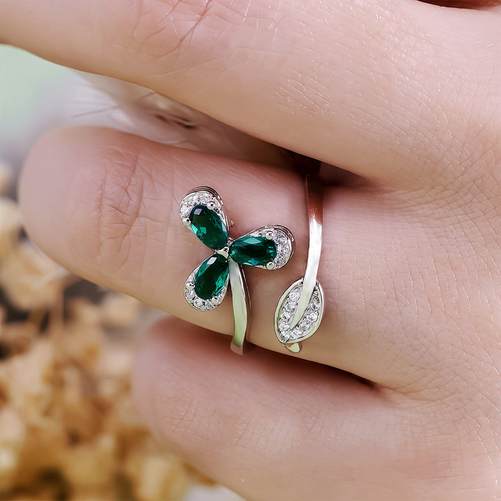Anello regolabile Olivenorma Emerald White Zircon Clover