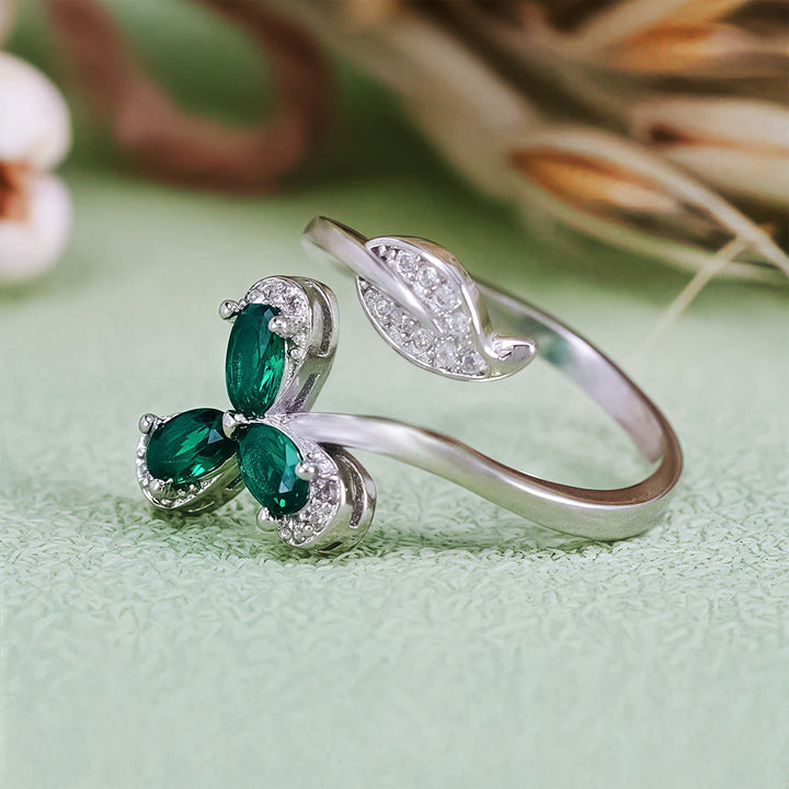 Anello regolabile Olivenorma Emerald White Zircon Clover
