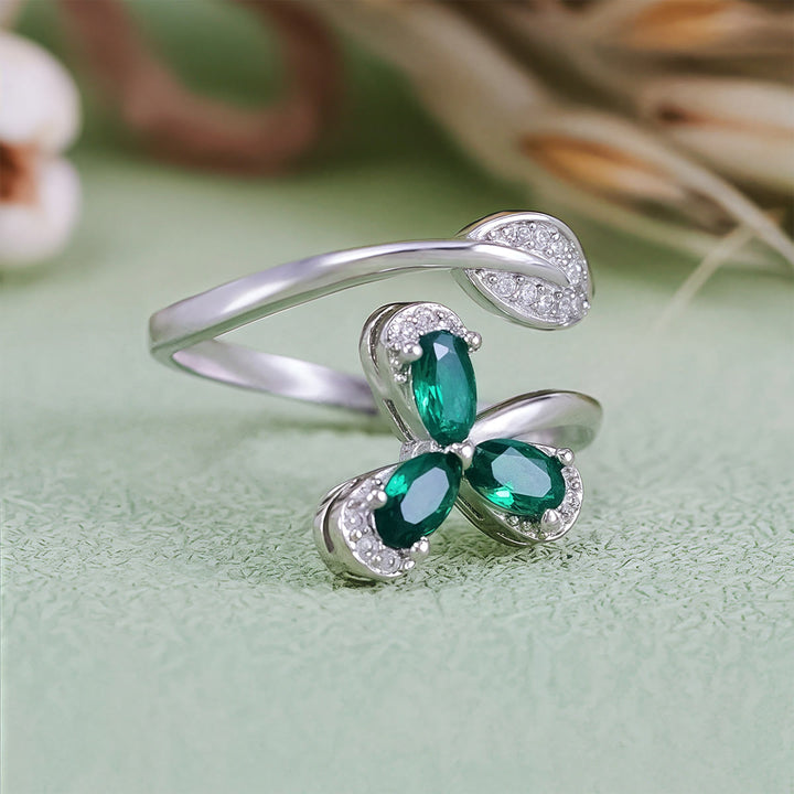 Anello regolabile Olivenorma Emerald White Zircon Clover