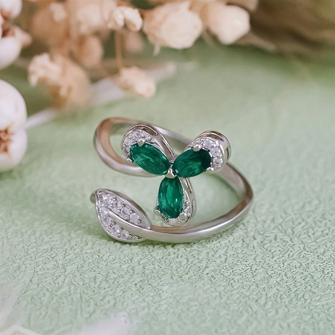 Anello regolabile Olivenorma Emerald White Zircon Clover