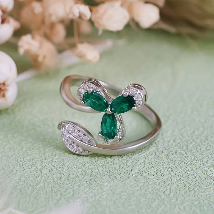 Anello regolabile Olivenorma Emerald White Zircon Clover