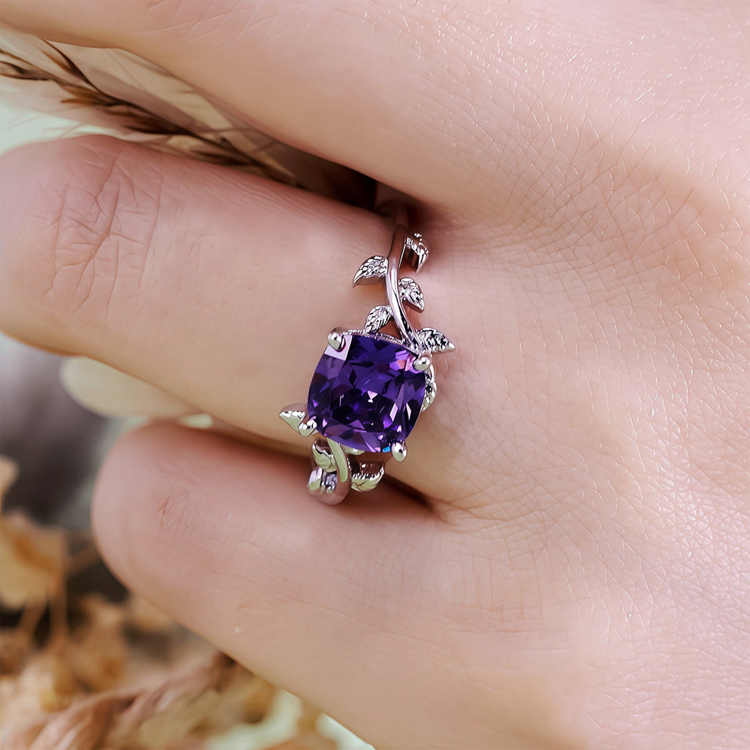 Anello avvolgente con foglia di ametista taglio quadrato Olivenorma