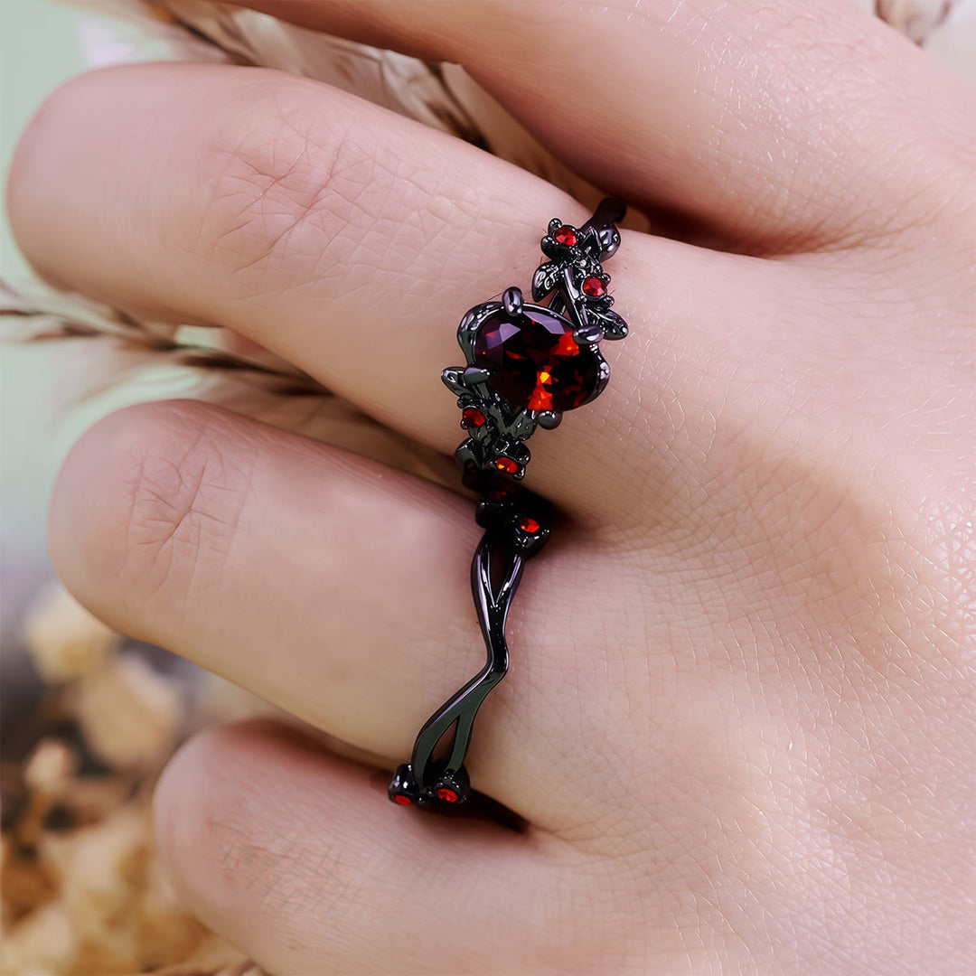 Anello Olivenorma Vintage con foglia di rubino nero