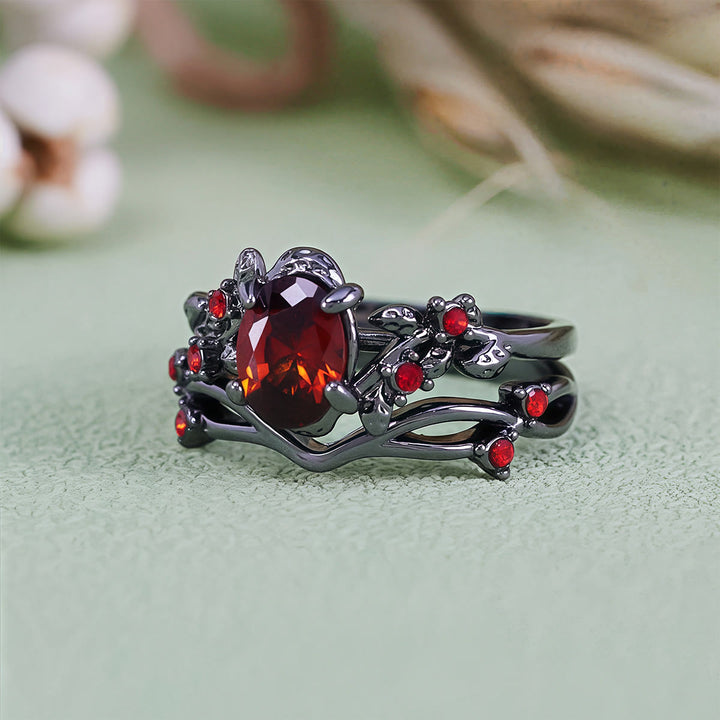 Anello Olivenorma Vintage con foglia di rubino nero