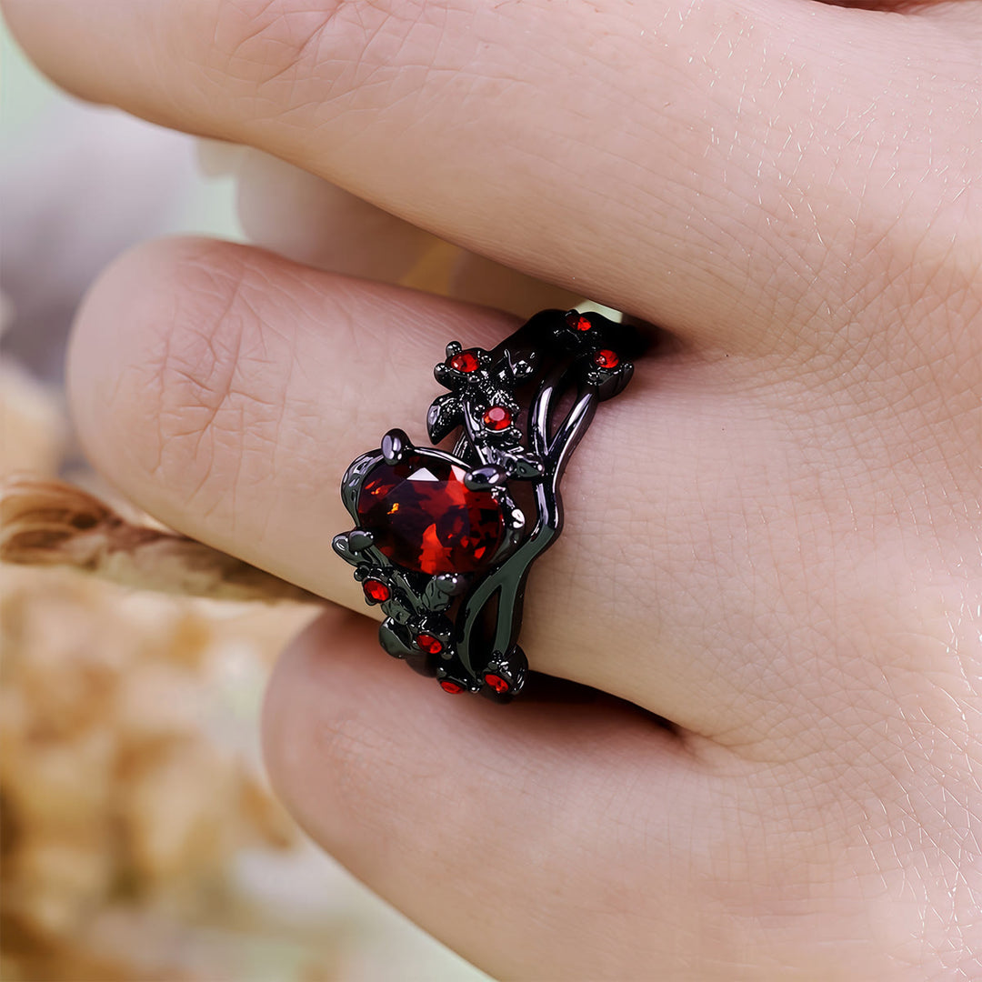 Anello Olivenorma Vintage con foglia di rubino nero