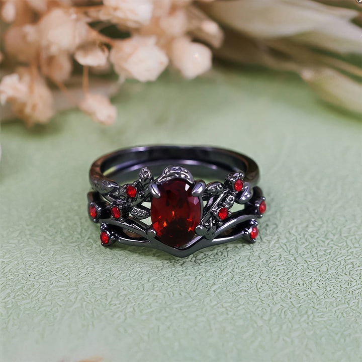 Anello Olivenorma Vintage con foglia di rubino nero