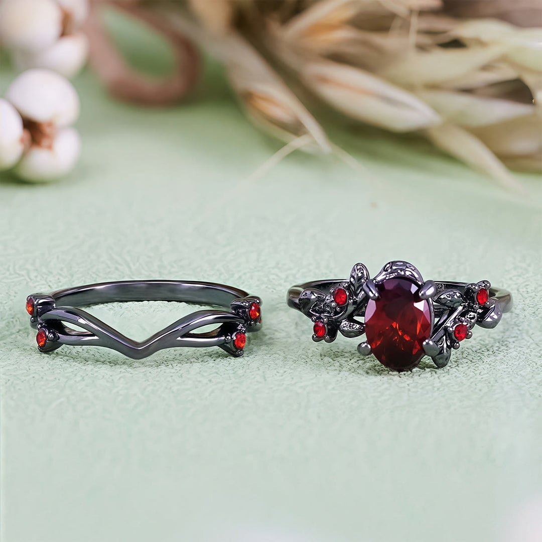 Anello Olivenorma Vintage con foglia di rubino nero
