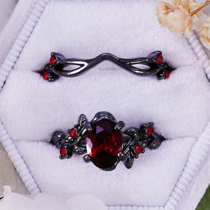 Anello Olivenorma Vintage con foglia di rubino nero