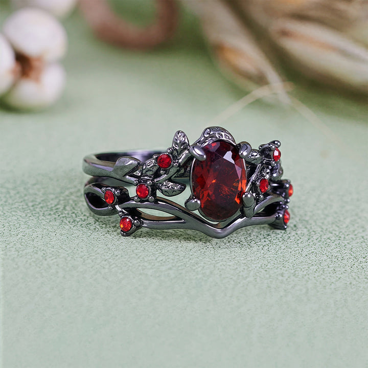 Anello Olivenorma Vintage con foglia di rubino nero