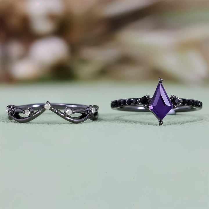 Olivenorma Midnight Ametista Anello Nero Due Pezzi Set