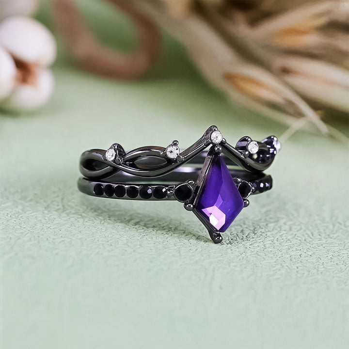 Olivenorma Midnight Ametista Anello Nero Due Pezzi Set