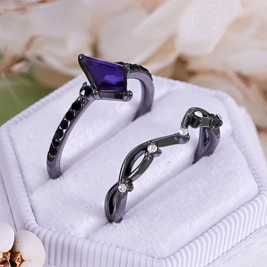 Olivenorma Midnight Ametista Anello Nero Due Pezzi Set