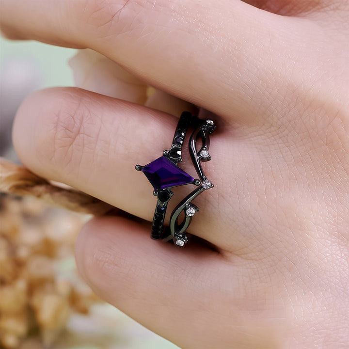 Olivenorma Midnight Ametista Anello Nero Due Pezzi Set