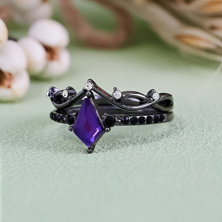 Olivenorma Midnight Ametista Anello Nero Due Pezzi Set