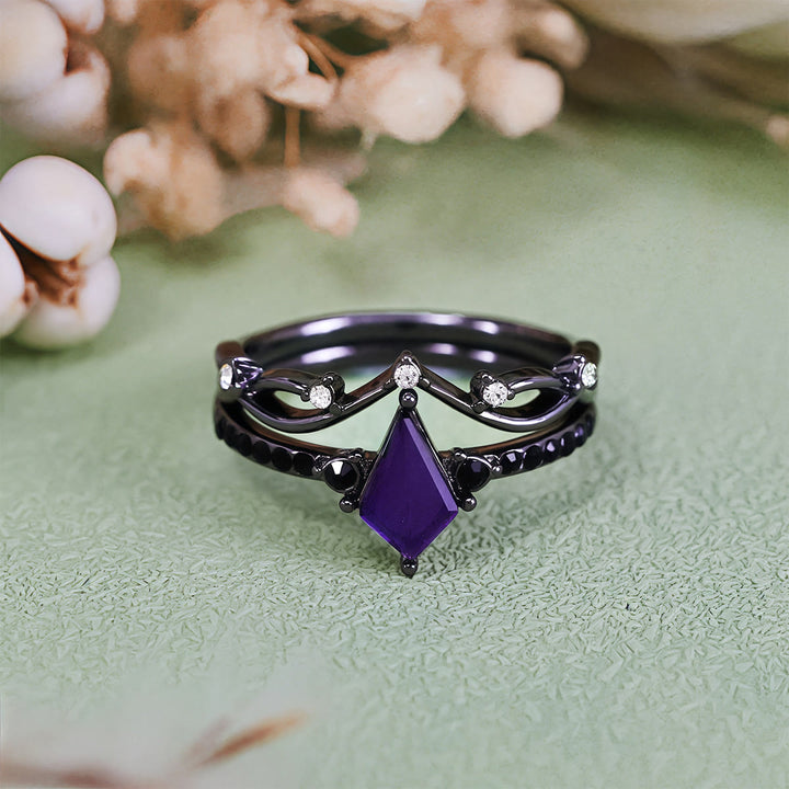 Olivenorma Midnight Ametista Anello Nero Due Pezzi Set