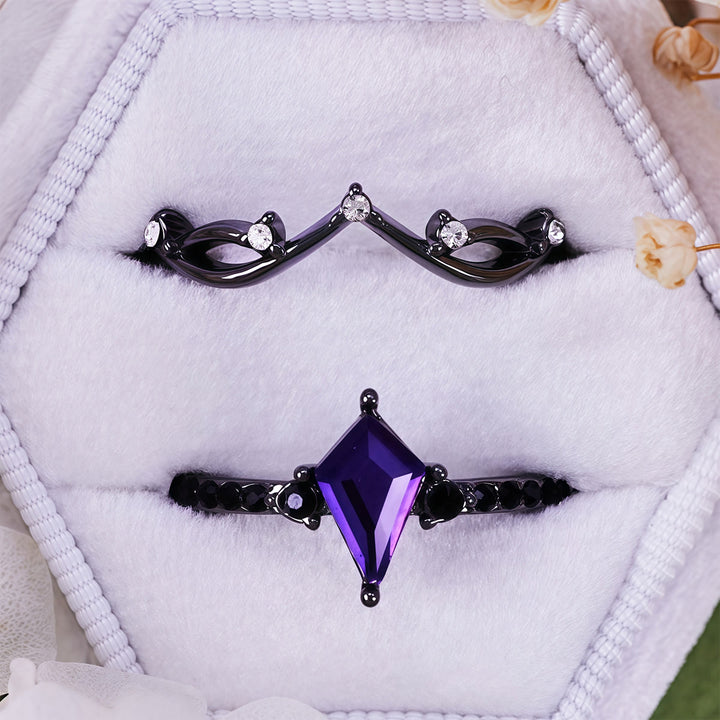 Olivenorma Midnight Ametista Anello Nero Due Pezzi Set