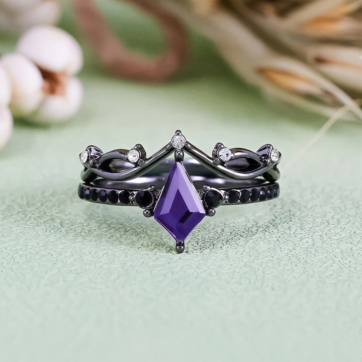 Olivenorma Midnight Ametista Anello Nero Due Pezzi Set