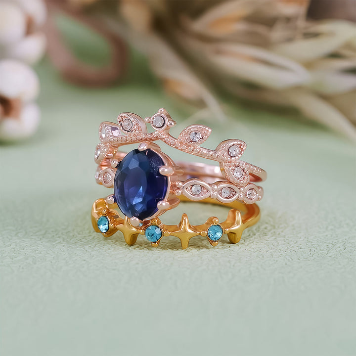Olivenorma Moon Star Eternal Twilight Leaf 3 pezzi anello set