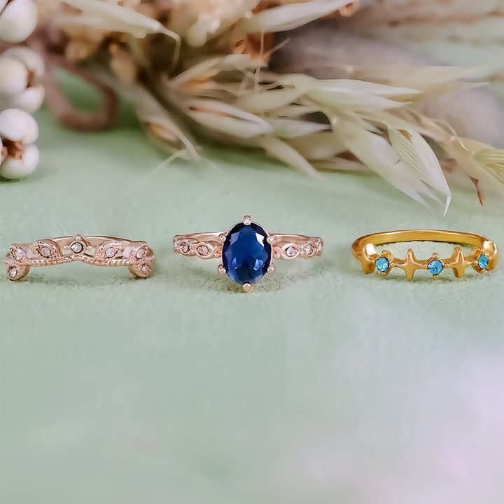 Olivenorma Moon Star Eternal Twilight Leaf 3 pezzi anello set