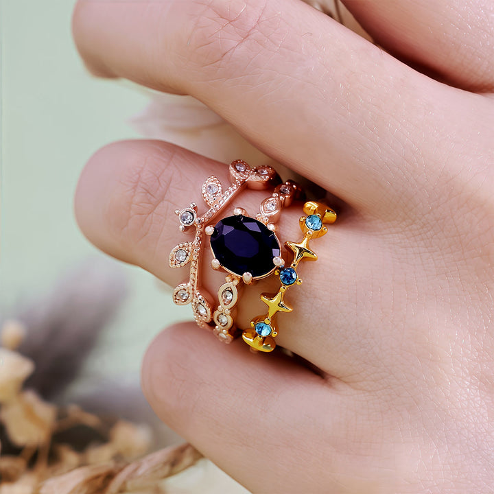 Olivenorma Moon Star Eternal Twilight Leaf 3 pezzi anello set