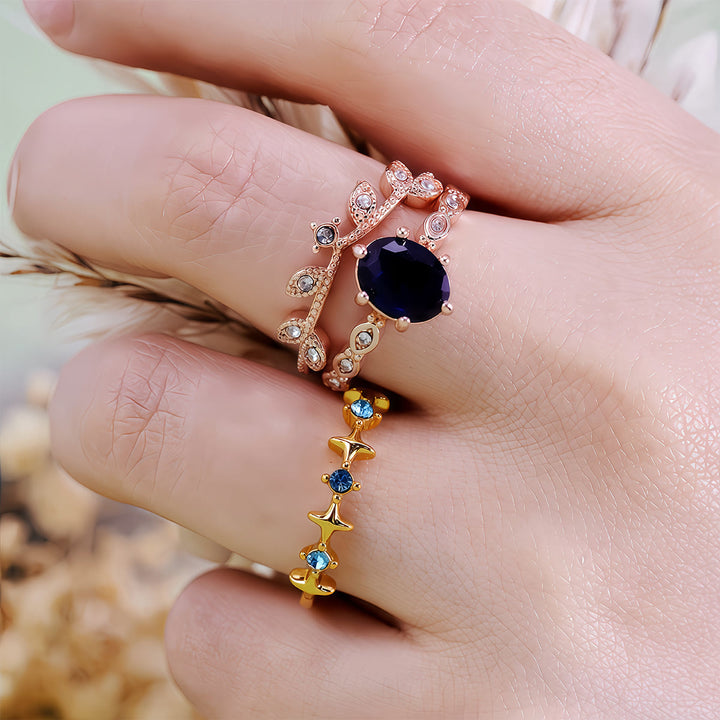 Olivenorma Moon Star Eternal Twilight Leaf 3 pezzi anello set