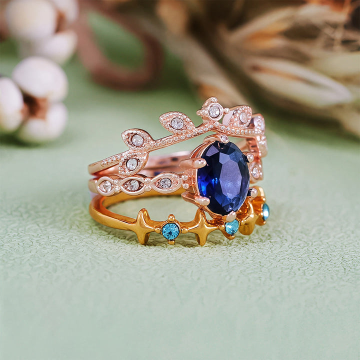 Olivenorma Moon Star Eternal Twilight Leaf 3 pezzi anello set