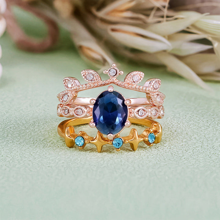 Olivenorma Moon Star Eternal Twilight Leaf 3 pezzi anello set